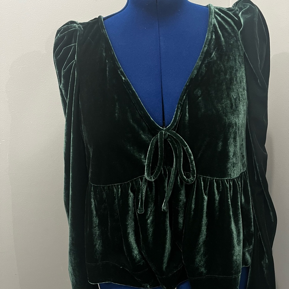 Maeve Deep Green Velvet Blouse - Picture 1 of 6